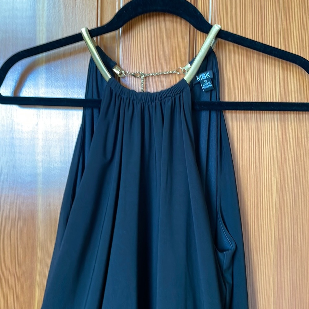 Long black dress. Bodice 15 1/2 “, skirt 40”.  Side slits 15”.